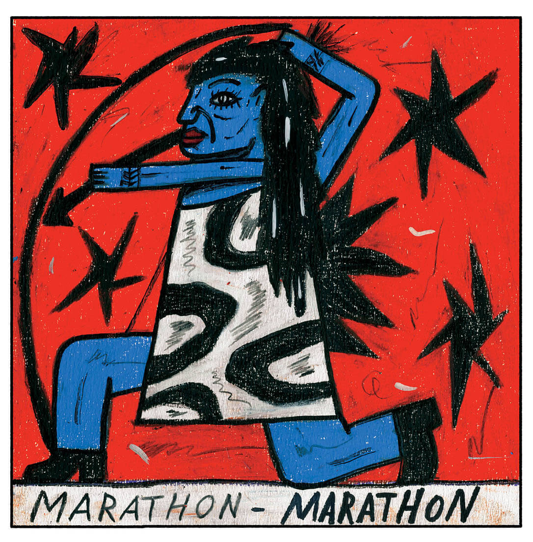 Cover artwork for the post punk band Marathon. Artwork meant to translate their music, add atmosphere and reach their audience.